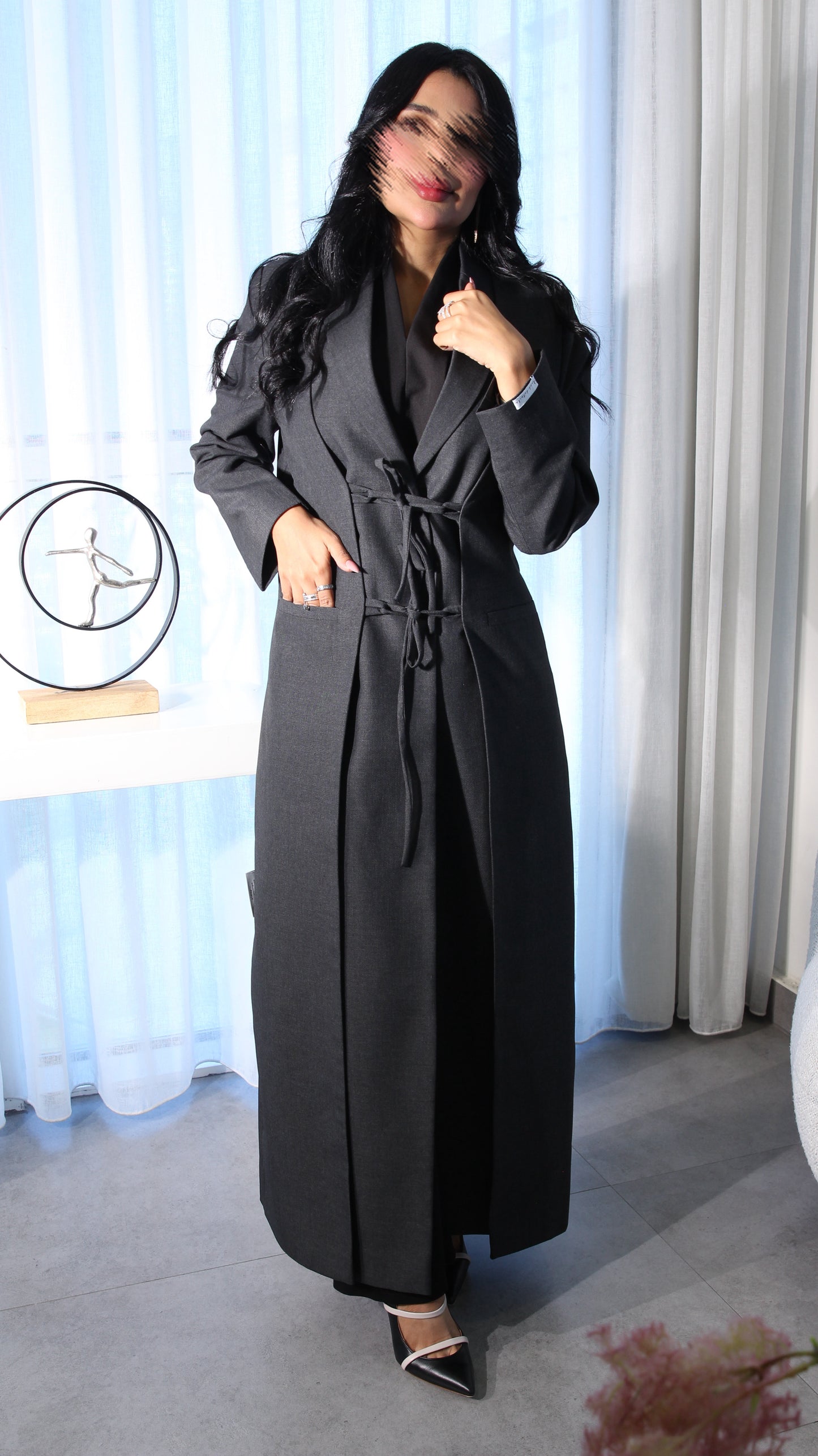 Ribbons abaya Grey