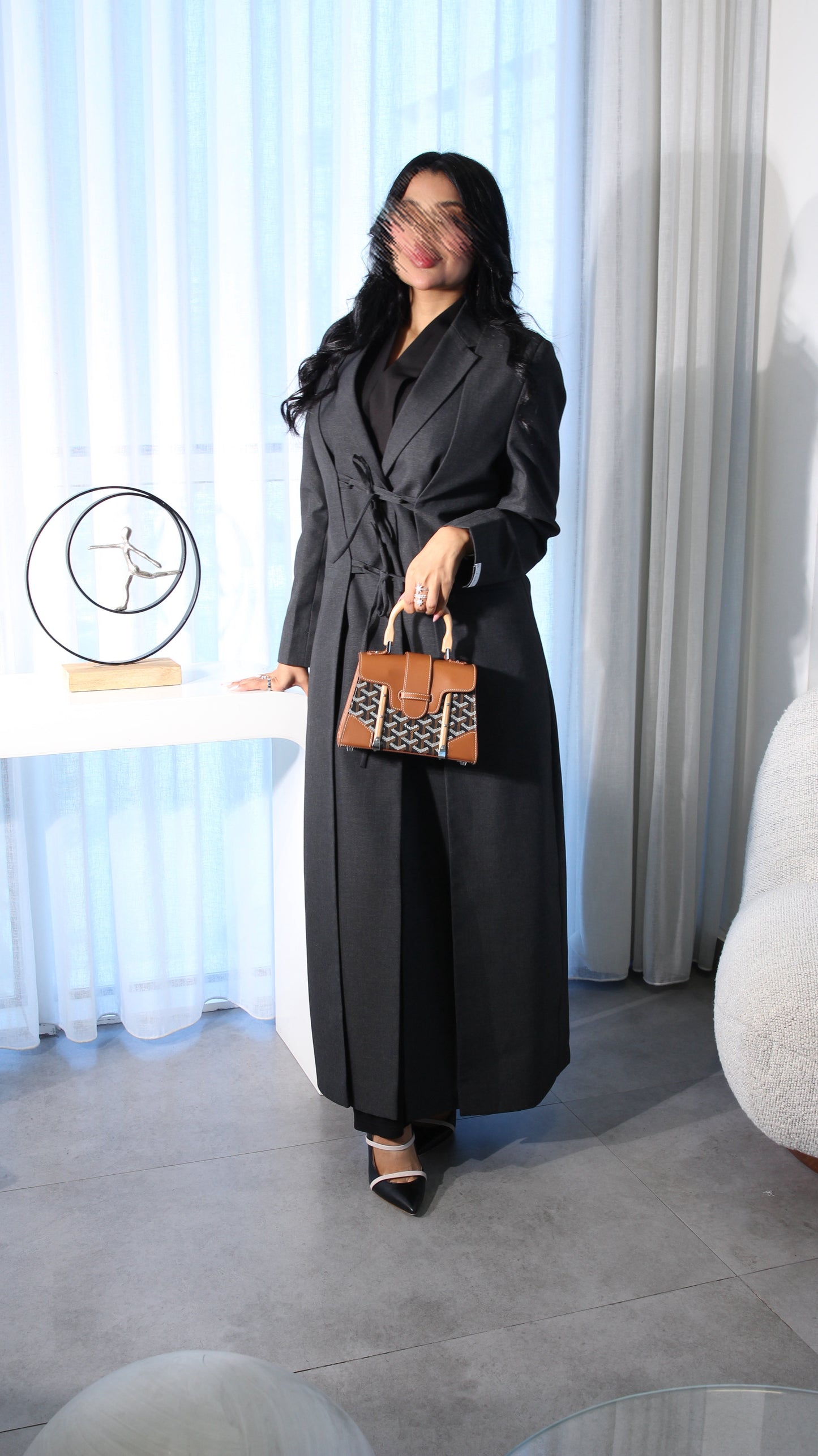 Ribbons abaya Grey